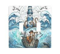 Plaque décorative amusante pour interrupteur à 2 interrupteurs à double bascule, plaque de commutation électrique au trésor de l'océan d'été, motif phare cool pour chambre
