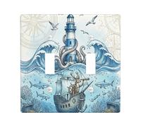 Plaque décorative amusante pour interrupteur à 2 interrupteurs à double bascule, plaque de commutation électrique au trésor de l'océan d'été, motif phare cool pour chambre