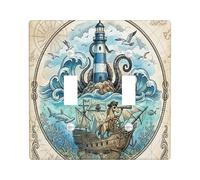 Plaque décorative amusante pour interrupteur à 2 interrupteurs à double bascule, plaque de commutation électrique au trésor de l'océan d'été, motif phare cool pour chambre