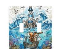 Plaque décorative amusante pour interrupteur à 2 interrupteurs à double bascule, trésor de l'océan d'été pour chambre, phare cool