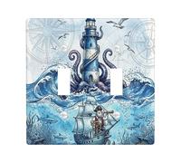Plaque décorative amusante pour interrupteur à 2 interrupteurs - Double bascule - Trésor de l'océan d'été - Motif phare - Pour chambre