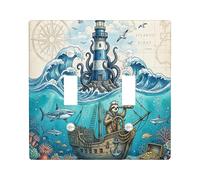 Plaque décorative amusante pour interrupteur à 2 interrupteurs - Double bascule - Trésor de l'océan d'été - Motif phare - Pour chambre