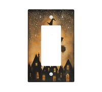 Plaque décorative amusante pour interrupteur de sorcière d'Halloween, 1 interrupteur à bascule unique, balai, étoiles, ville, plaque frontale électrique pour cuisine, salle de bain, décoration