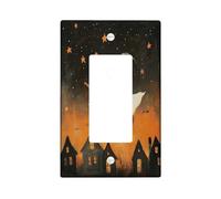 Plaque décorative amusante pour interrupteur d'Halloween fantômes - 1 interrupteur à bascule unique, balai de sorcière, étoiles, ville, plaque frontale électrique pour cuisine, salle de bain