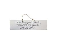 Plaque décorative blanche en bois - J'ai un chat 38 cm