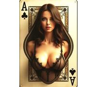 Plaque Décorative De Pin Up Jeux De Carte As De Trefle 30x20cm Tole