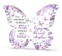 Plaque décorative en acrylique pour collègues de travail, 12,7 x 9,5 x 1 cm - Motif papillon violet - Inscription « New Job Goodbye Going Away Leaving Retirement Graduation New Job Promotion We Will