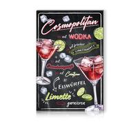 Plaque décorative en aluminium avec recettes de cocktail - 20 x 30 cm - Pour bar, comptoir, pub, cuisine, café, anniversaire, recette RV003 (18 Cosmopolitan)