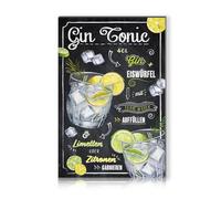 Plaque décorative en aluminium avec recettes de cocktail - 20 x 30 cm - Pour bar, comptoir, pub, cuisine, café, anniversaire, recette RV003 (13 gin tonic)