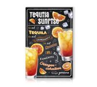 Plaque décorative en aluminium avec recettes de cocktail - 20 x 30 cm - Pour bar, comptoir, pub, cuisine, café, anniversaire, recette RV003 (19 Tequila Sunrise)