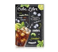 Plaque décorative en aluminium avec recettes de cocktail - 20 x 30 cm - Pour bar, comptoir, pub, cuisine, café, anniversaire, recette RV003 (14 Cuba Libre)