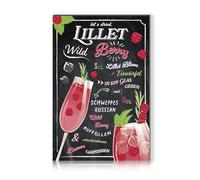 Plaque décorative en aluminium avec recettes de cocktail - 20 x 30 cm - Pour bar, comptoir, pub, cuisine, café, anniversaire, recette RV003 (01 Lillet)