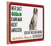 Plaque décorative en bois avec berger australien - Le bonheur peut être touché - Idéal pour les amoureux des chiens - 40 x 30 cm