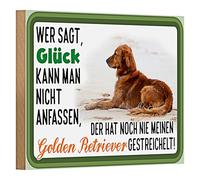Plaque décorative en bois avec Golden Retriever - Le bonheur peut être touché - Idéal pour les amoureux des animaux - 18 x 12 cm