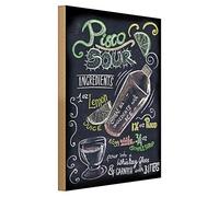Plaque décorative en bois avec recette Pisco Sour | Idéal pour bar et cuisine | Design vintage avec aspect craie | 30 cm x 40 cm