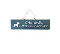 Plaque décorative en bois bleu canard - Chien docile