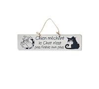 Plaque décorative en bois - Chien méchant - blanc