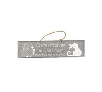 Plaque décorative en bois - Chien méchant - gris clair