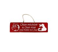 Plaque décorative en bois - Chien méchant - Rouge Hermés