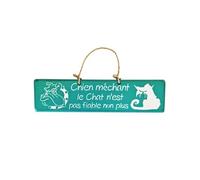 Plaque décorative en bois - chien méchant - turquoise