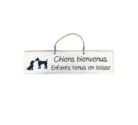 Plaque décorative en bois - Chiens bienvenus - BLANC