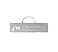 Plaque décorative en bois - Chiens bienvenus - gris clair
