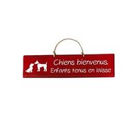 Plaque décorative en bois - Chiens bienvenus - Rouge Hermès