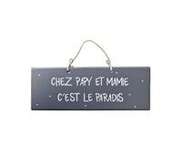Plaque décorative en bois Gris foncé - Chez Papy et Mamy, c'est le paradis 32 cm