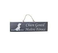Plaque décorative en bois gris foncé - Chien gentil, Maître Féroce 38 cm