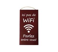Plaque décorative en bois Ici pas de Wifi - Rouge