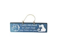 Plaque décorative en bois pétrole - Chien méchant 38 cm