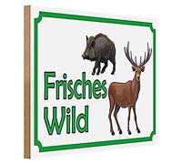 Plaque décorative en bois « sauvage frais » avec sanglier et cerf | Idéal pour les chasseurs et les amis de la nature | Design robuste pour l'intérieur et l'extérieur | 40 cm x 30 cm