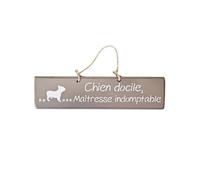 Plaque décorative en bois taupe - Chien docile
