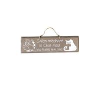 Plaque décorative en bois taupe Chien méchant 38 cm