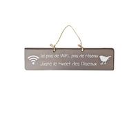 Plaque décorative en bois taupe - Ici pas de Wifi...