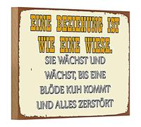 Plaque décorative en bois « Une relation est comme une prairie » | Cadeau amusant pour les amis et les couples | Décoration murale humoristique | 18 cm x 12 cm