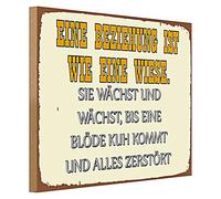 Plaque décorative en bois « Une relation est comme une prairie » | Cadeau amusant pour les amis et les couples | Décoration murale humoristique | 40 cm x 30 cm