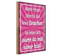 Plaque décorative en bois « Wahre Prinzen » - Fond rose avec inscription inspirante - Idéal pour la maison et le bureau - 30 cm x 40 cm