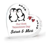 Plaque décorative en forme de cœur en acrylique transparent avec inscription « Our First Valentines » - Cadeau romantique pour petit ami, petite amie
