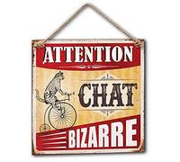 Plaque Décorative en Métal 20x20 cm - Attention Chat Bizarre