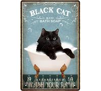 Plaque décorative en métal avec avertissement de chat noir amusant - Gardez la porte fermée, ne laissez pas les chats vous dire quoi qu'ils disent - Plaque d'art vintage pour décoration murale de mais