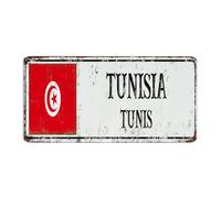 Plaque décorative en métal avec drapeau de la Tunisie - Décoration murale pour chambre à coucher, garage, maison, souvenir de pays national, affiche d'art routière, cadeau pour salle de bain, 15,2 x