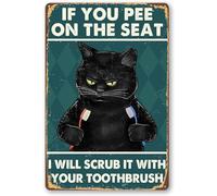 Plaque décorative en métal avec inscription « If You Pee On The Seat I Will Scrub It With Your Toothbrush » - Plaque en métal vintage en aluminium pour entrée, décoration, galerie - 20,3 x 30,5 cm