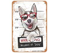 Plaque décorative en métal avec inscription « Warning Beware of Dog Husky » - 20 x 30 cm - Style rétro - Pour la maison, la cuisine, la salle de bain, la ferme, le jardin, le garage