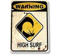 Plaque décorative en métal avec inscription « Warning High Surf Beach House Cottage » - 20,3 x 30,5 cm