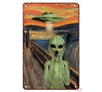 Plaque décorative en métal avec OVNI Alien hurlant - Décoration murale amusante - Cadeau pour chambre, bar, bureau - 20,3 x 30,5 cm