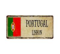 Plaque décorative en métal Portugal LISBON de 15,2 x 30,5 cm pour buanderie, café, bar, porte d'entrée, garage, souvenir de pays national, plaque en aluminium pour clôture