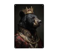 Plaque décorative en métal représentant un ours noir dans une tenue royale - Décoration murale pour salle de bain, toilettes, ferme, toilettes, cour, 20 x 30 cm