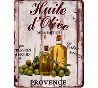 Plaque décorative en tôle avec inscription « Huile d'Olive Provence » 20 x 25 cm