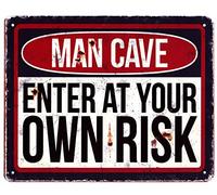 Plaque décorative en tôle avec Inscription « Man Cave Zutritt Auf Eigene Gefahr » 20 x 25 cm